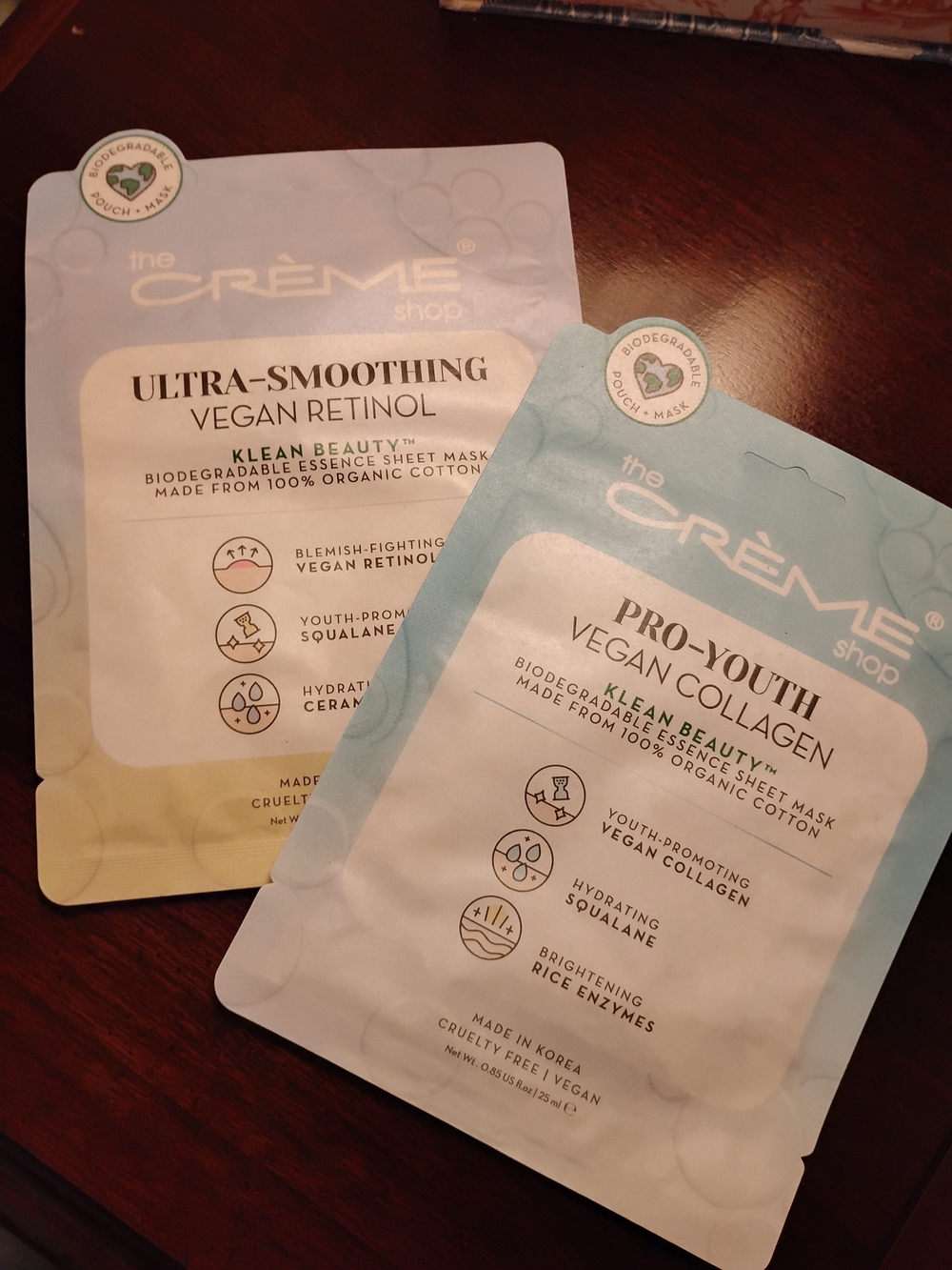 the Crème Shop Pro-Youth Vegan Collagen & Ultra-Smoothing Vegan Retinol Masks